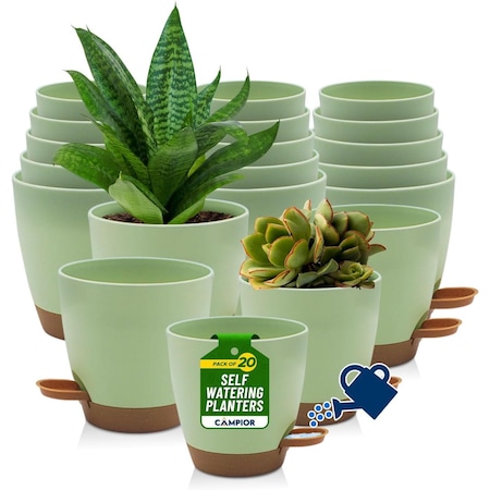 Campior Self-Watering Planters, 5 Size Indoor and Outdoor Plant Pots with Drainage Holes and Wick Rope CAMPPLTGR202