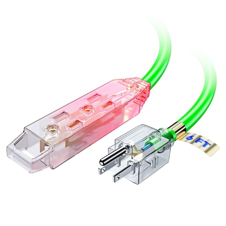 Maximm 6ft 16AWG 3-Outlet Lighted Extension Cord, ETL, Green C-GRN-PO-CL-04L/052P-6FT