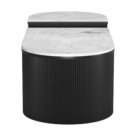 Homeroots Set of Two Black And White Wood And Faux Marble Oval Drum Bunching Coffee Tables 576838