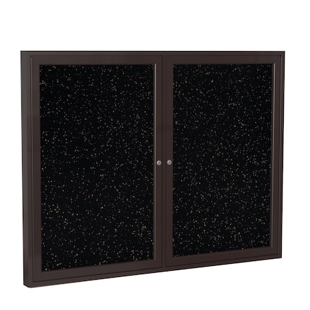 Ghent 2 Door Enclosed Recycled Rubber Bulletin Board, Bronze Aluminum Frame, 4'H x 5'W, Tan Speckled PB24860TR-TN