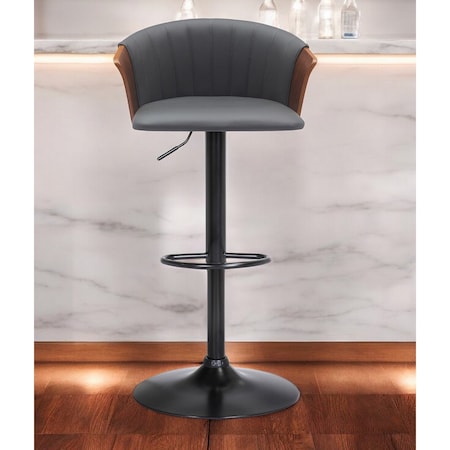 Homeroots Gray and Black Faux Leather with Metal Swivel Adjustable Height Bar Chair 534427
