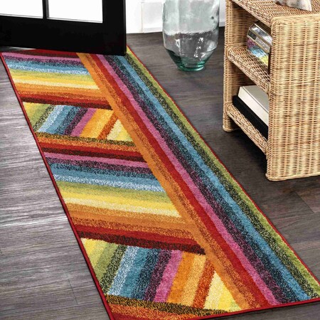 Jonathan Y Retro Rainbow Contemporary Stripe Multi 2 ft. x 8 ft. Runner Rug DZC102A-28