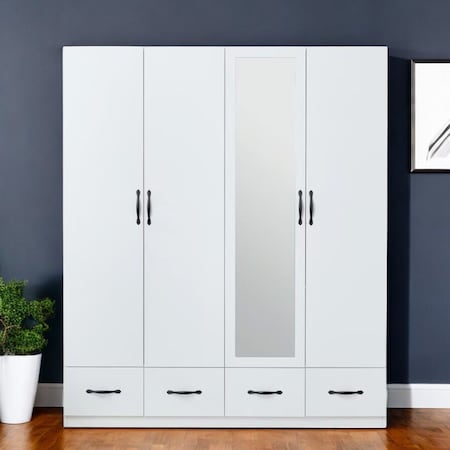 Homeroots 74" White Mirrored Four Door Four Drawer Combo Dresser 569292