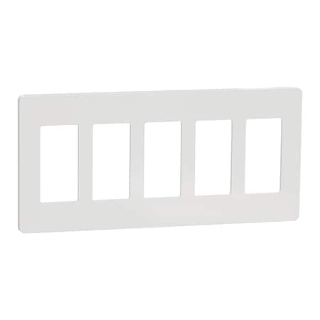Square D Cover Frame, X Series, 5 Gangs, Screwles, Number of Gangs: 5 Plastic, Matte Finish, White SQWP141005WH