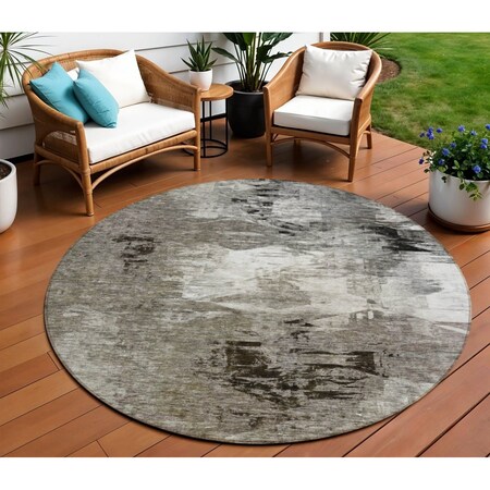 Homeroots 8' Taupe Beige And Ivory Round Abstract Washable Indoor Outdoor Area Rug 577759