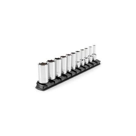 Tekton 1/4 Inch Drive Semi-Deep 6-Point Socket Set with Rail, 11-Piece (5/32 - 9/16 in.) SHD90117