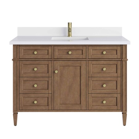 James Martin Vanities Brittany 48" Sgl Vanity, Pecan w/ Sgl Hole 3 CM White Zeus Silestone Top and Matching Backsplash 655-V48-PCN-1WZ