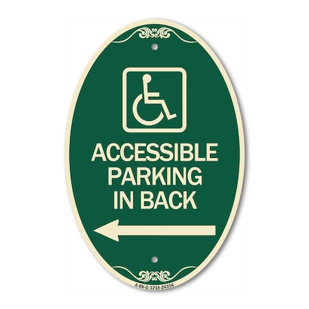 Signmission Accessible Parking on Left Arrow With Graphi, 12 In X 18 In Architectural, Heavy Gauge Aluminum A-OV-G-1218-24356