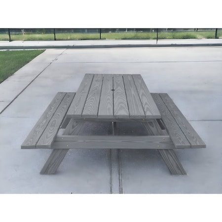 Homeroots 94" Gray Solid Wood Outdoor Picnic Table with Umbrella Hole 525006