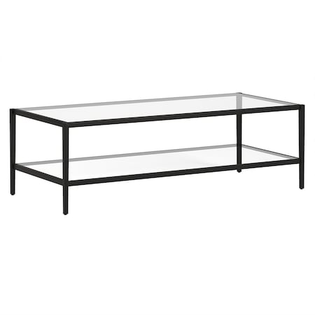 Homeroots 54" Black Glass And Steel Coffee Table With Shelf 521981