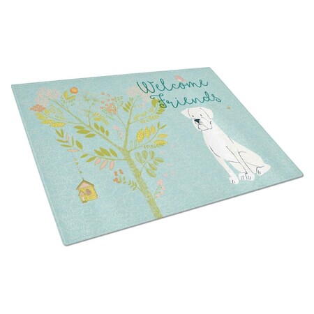 Carolines Treasures Welcome Friends White Boxer Glass Cutting Board, Large BB7580LCB
