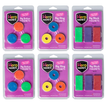 Dowling Magnets Hero Magnets Bundle, Button, Blocks & Rings, 18-Piece Set DO-HEROKIT
