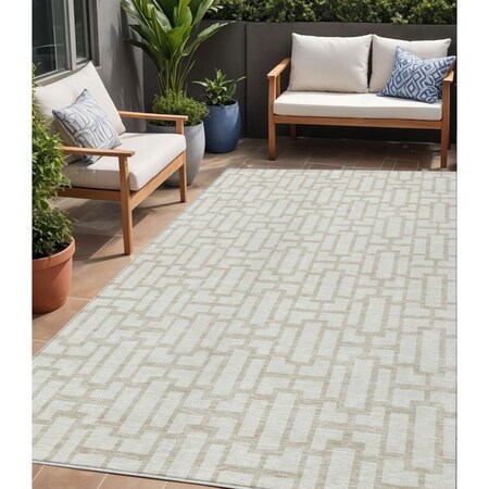 Homeroots 5' X 8' Ivory And Beige Geometric Washable Indoor Outdoor Area Rug 594852