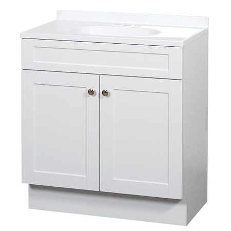 Zenna Home 2Door Shaker Vanity with Top, Wood, White, Cultured Marble Sink, White Sink SBC36WW
