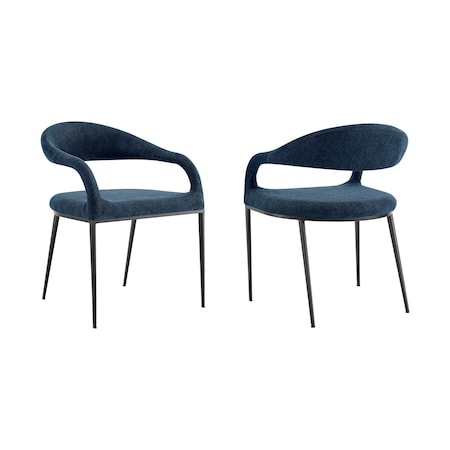 Armen Living Morgan Upholstered Dining Chair with Matte Black Iron and Blue Fabric - Set of 2 LCMOSIBLKBLU