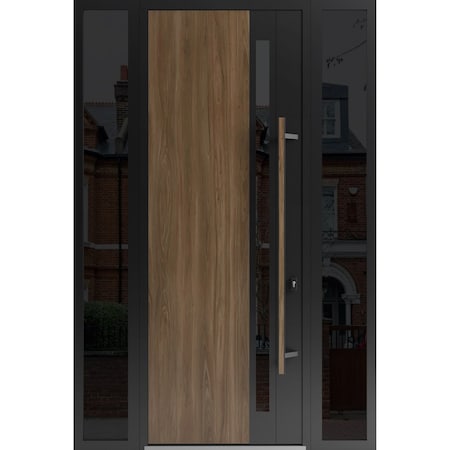 Vdomdoors Steel Door Dekton 0163 Venezia Noce 96”/ 2 Side Exterior Windows Sidelites/ Entry Door Painted W1 DEKTON0163EXD-VEN-W14+36+14xH96-LH-I