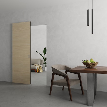 Sartodoors Hidden Barn with Black Edges - Planum 0010 Light Oak 42" x 96" PLANUM0010HB-B-SPW45-4296
