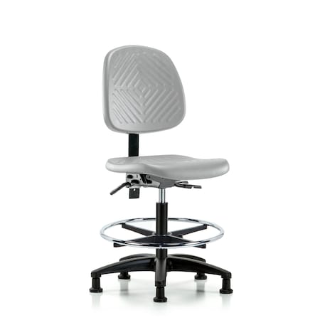 Blue Ridge Ergonomics Poly Chair-Medium Bench Height with Medium Back, Chrome Foot Ring, & Stationary Glides in Gray Poly PMBCH-MB-RG-T0-A0-CF-RG-GRY