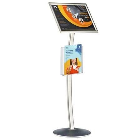 M&T Displays Silver 11 x 17 Inch Pedestal Sign Holder with Clear Brochure Holder Menu Board Floor Standing UCUMBN1517X9002