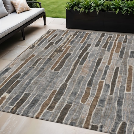Homeroots 5' X 8' Pewter And Brown Striped Washable Indoor Outdoor Area Rug 608965