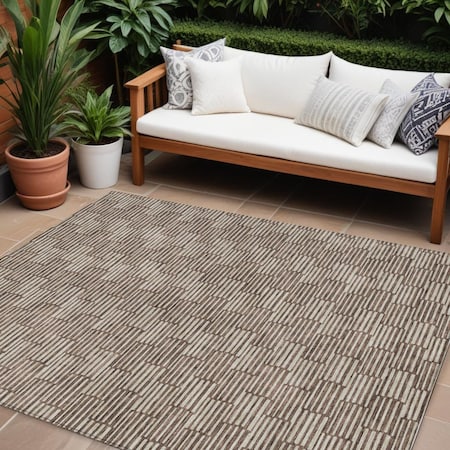 Homeroots 10' X 14' Brown And Beige Geometric Washable Indoor Outdoor Area Rug 594988