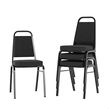 Flash Furniture HERCULES Trapezoidal Back Stacking Banquet Chair w/Black Fabric and 2.5in. Thick Seat, Black, 4PK 4-FD-BHF-1-BK-BK-GG
