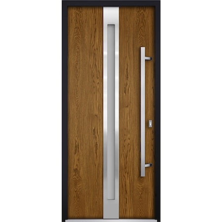 Vdomdoors Steel Door Deux 1744 Natural Oak Stainless Inserts Single Modern Painted-W36xH80-Left-hand Outswing DEUX1744EXD-OAKB-W36xH80-LH-O