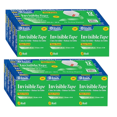 Bazic Products Tape Refill, Invisible Tape, 3/4" x 1000", 24PK 906