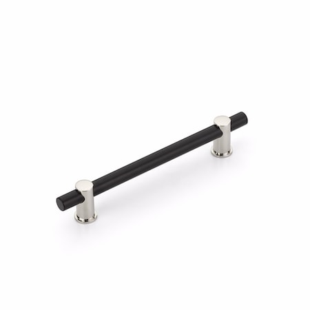 Schaub 6in Center to Center Fonce Bar Cabinet Pull Matte Black and Polished Nickel Finish 426-MB/PN
