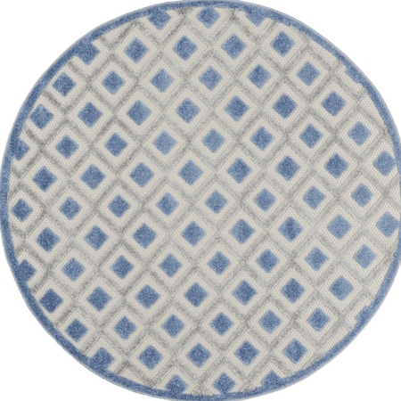 Homeroots 5' Blue And Gray Round Geometric Indoor Outdoor Area Rug 546851