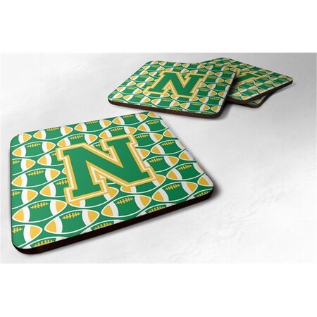 Carolines Treasures Letter N Football Green and Gold Foam Coaster, Set of 4 CJ1069-NFC