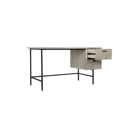 Homeroots 55" Ivory and Black Solid Wood Writing Desk with Two Drawers 520653