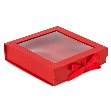 Nashville Wraps Red Folding Box with Window and Ribbon Closures, 8x8x2in, 18PK FBB8RE