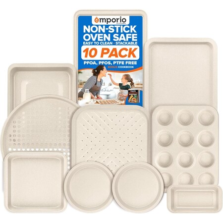 Emporio Kitchen Stackable Baking Pan Set, Nonstick White Marble Coating, Carbon Steel Bakeware Sets EMPKW10HH