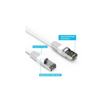 Cable Wholesale Shielded S/FTP Cat6 Ethernet Patch Cable, Snagless/Molded Boot, 26AWG, White, 1 foot 12X8-59101