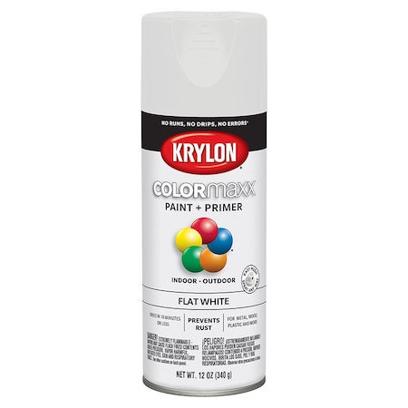Krylon 12 Oz K05548007 White COLORmaxx Paint & Primer Spray Paint, Flat K05547007