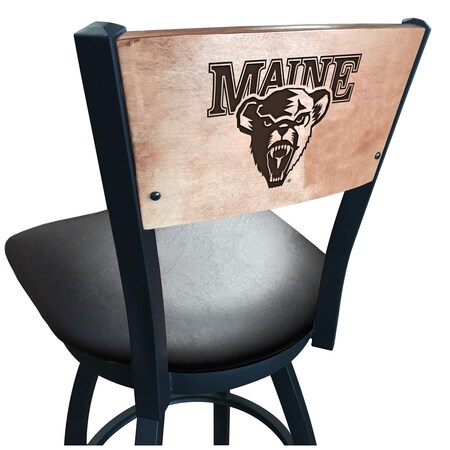 Holland Bar Stool Co 36" Blk Wrinkle Maine Swivel Bar Stool, Laser Engraved Back L03836BWMedMplAMaineUBlkVinyl