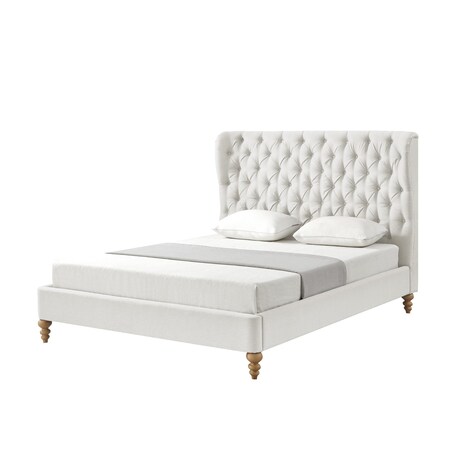 Homeroots Cream Solid Wood King Tufted Upholstered Linen Bed 544878