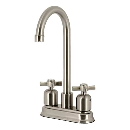 Kingston Brass Double-Handle 4" Centerset High-Arc Bar Faucet, Brushed Nickel FB8498ZX