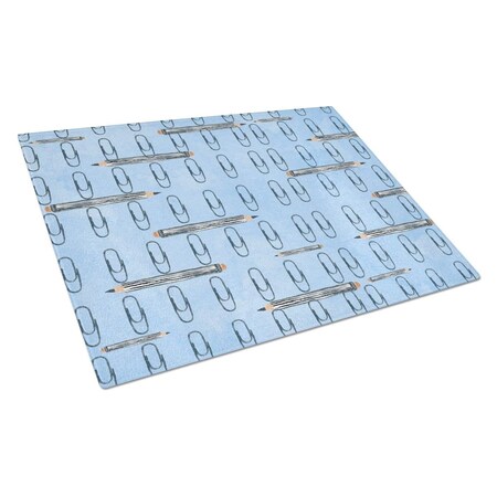 Carolines Treasures Watercolor Organized Paper Clips Blue Glass Cutting Board, Large BB7540LCB
