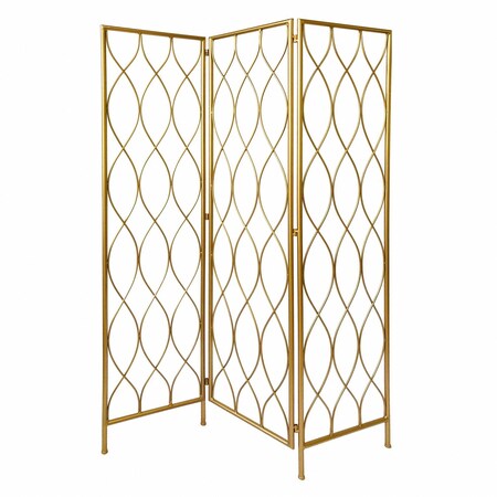 Homeroots 71" Gold Iron Folding Three Panel Screen Room Divider 379901