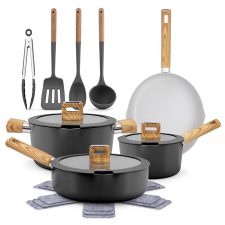 Nutrichef 14-Piece Non-Stick Ceramic Cookware Set NCCWST14WDBK