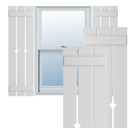 Ekena Millwork True Fit PVC Three Board Spaced Board-n-Batten Shutters w/Diamond Cutout Unfinished, 17 1/8Wx73H, PR TFP101SD17X073UN