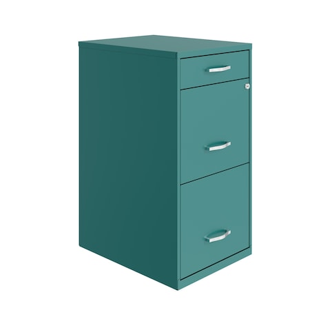 Space Solutions 14.25 in W 3 Drawer Vertical File Cabinet W/ Pencil Drawer, Teal 24415