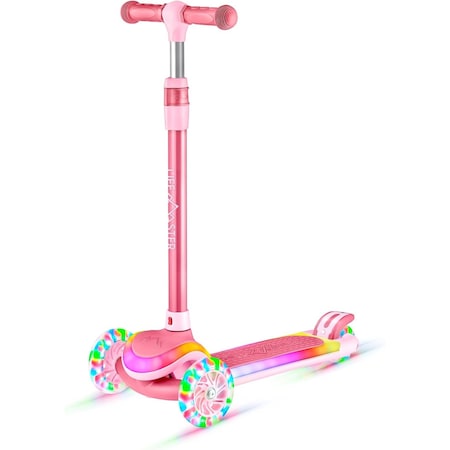 Lifemaster 3-Wheel Kids Scooter, LED Deck and Wheels, 5-Height Adjustable Handlebar, Pink LMLUSP55