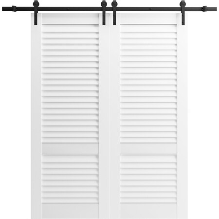 Sartodoors Double Barn Door 48 x 96 inches, Louver 3388 White Silk, 13FT Rail Track Set, Louvered Interior D LOUVER3388DB-WS-72