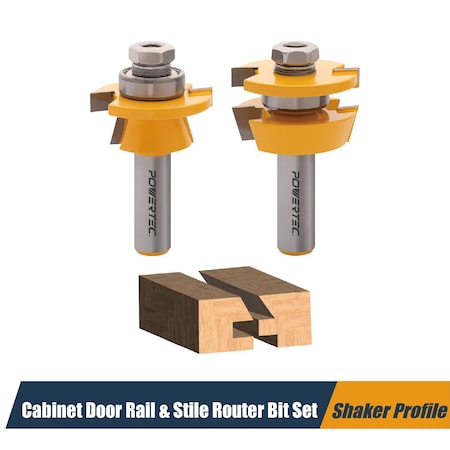 Powertec Cabinet Door Rail and Stile Router Bit, Shaker Profile, 1/2" Shank, 1-5/8" Diameter, 1 Pair 73069