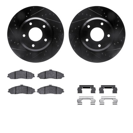 Dynamic Friction Co DFC Rotors-Drilled & Slotted-Black w/ EURO 5000 Ceramic Brake Pads Incl Hdw 8612-52002