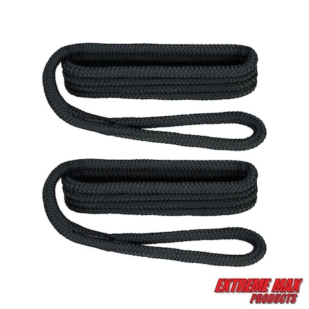 Extreme Max 3006.2168 BoatTector Premium Double Braid Nylon Fender Line Value 2-Pack-3/8" x 6' Black 3006.2168