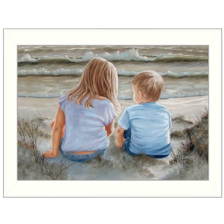 Homeroots Boy and Girl Sitting White Framed Print Wall Art 415354